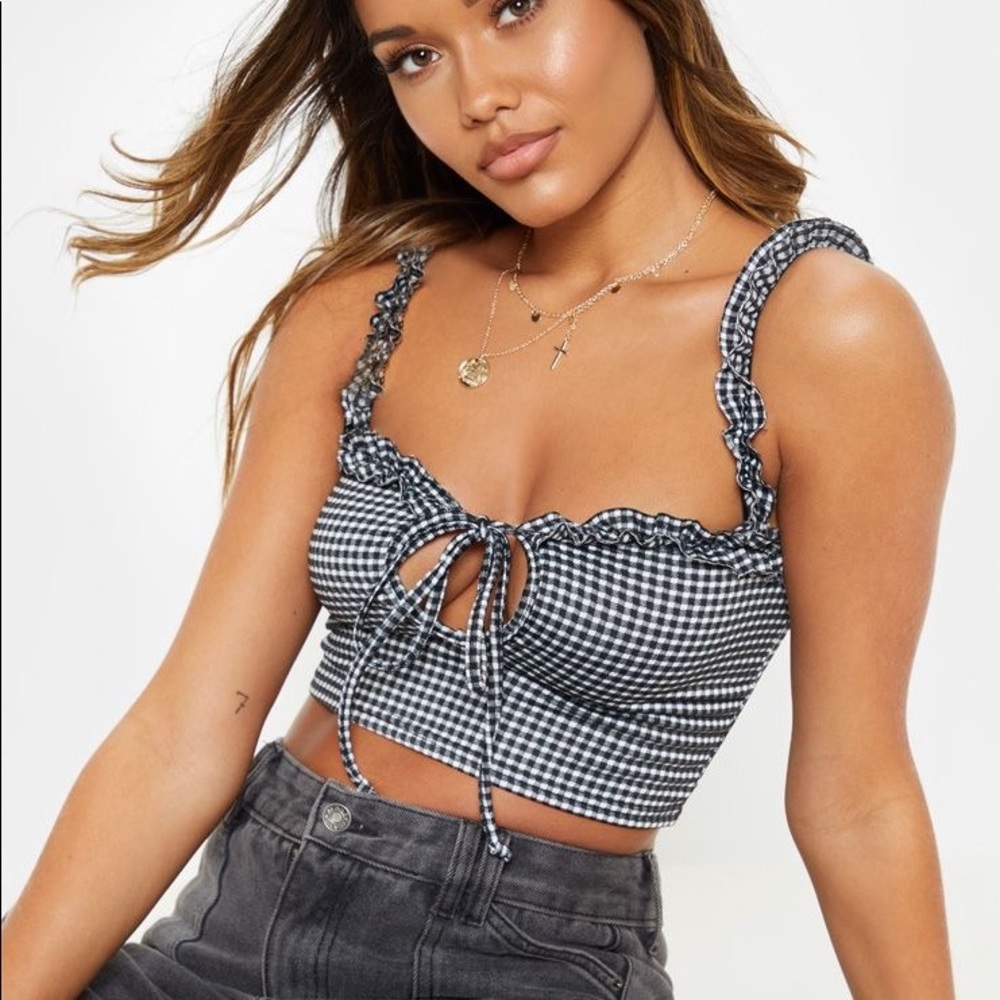 Gingham Tie Front Crop Cami